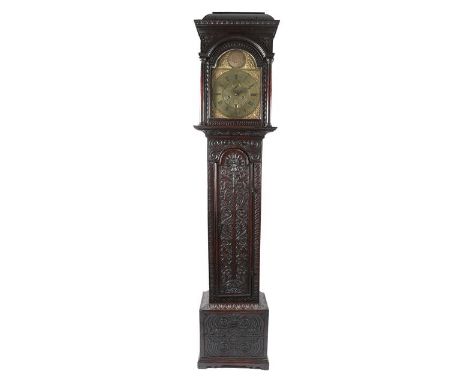 A Carved Oak Eight Day Longcase Clock, signed R Henderson, Scarbrough, circa 1750, caddy pediment, elaborately later carved c