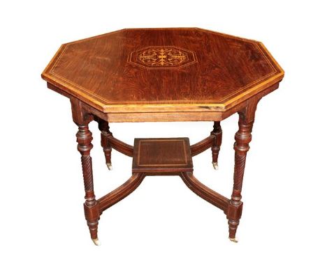 An Edwardian Rosewood, Boxwood, Satinwood Crossbanded and Marquetry Inlaid Octagonal Shaped Centre Table, early 20th century,