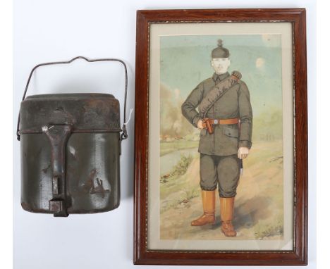 WW1 German Enamelled Mess Tin and Picture:, Mess Tin  being a miss-matched set, with the top appearing to have a blue enamel 