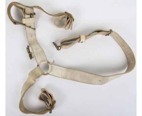 British 1885 Pattern Cavalry Sword Belt: Heavy white leather troopers sword belt with brass metal work and snake/s buckle, st