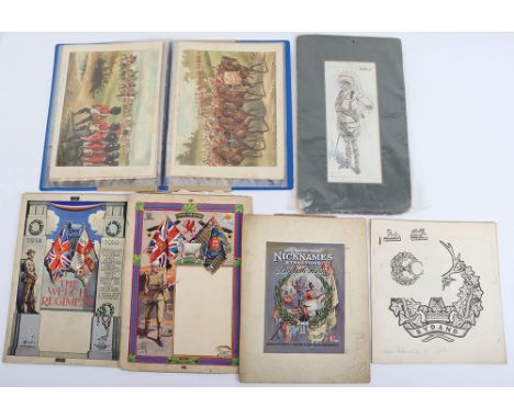 Military Ephemera : WW1 Welch Regiment patriotic picture cards,  army picture cards, album of pictures, prints with details t