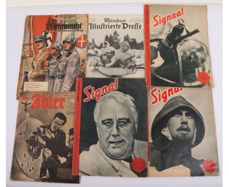 WW2 German Signal Magazine and other Publications: Three Signal patriotic magazines, Luftwaffe Adler and two army magazines, 