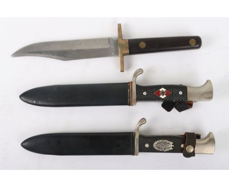 WW2 Style German Hitler Youth Boys Dagger and other Knives: A good post war copy of HJ knife with badge to hilt and makers , 