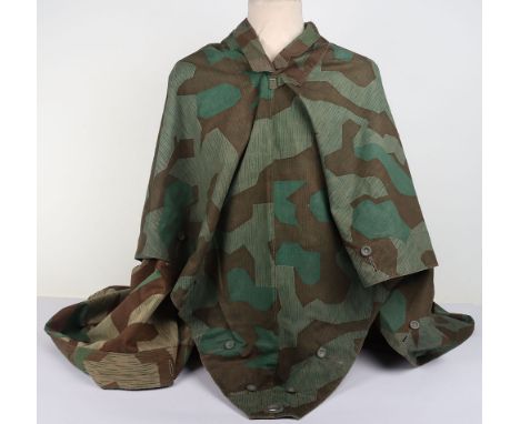 WW2 German Army Zeltbahn / Poncho : WW2 Splinter camouflage shelter sheet with most of original metal buttons, some light dam