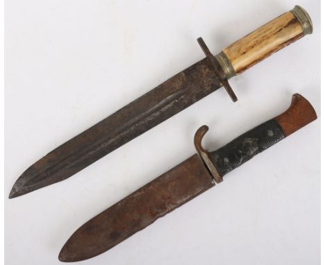 WW2 German Hitler Youth Boys Dagger and Knife: HJ knife marked RZM M7/51/41 to blade , no badge to hilt, complete with metal 