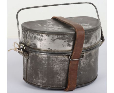 WW1 British Army ‘D’ Shaped Mess Tin: complete with leather strap stamped to side of tin BULPITT & SONS 1917 . 