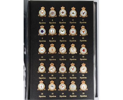 RAF Museum Badge Collection in Folder: Enamel RAF squadron badges, 100 in original folder from the RAF museum, complete set.