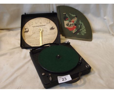  Sale Item:    PORTABLE GUINIPHONE GRAMOPHONE WITH CARBOARD HORN  Vat Status:   No Vat   Buyers Premium:  This lot is subject