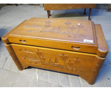  Sale Item:    ORIENTAL CARVED TRUNK   Vat Status:   No Vat   Buyers Premium:  This lot is subject to a Buyers Premium of 15%