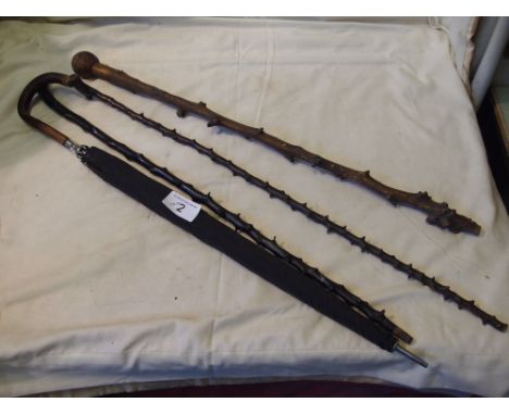  Sale Item:    3 WALKING STICKS & BROLLY   Vat Status:   No Vat   Buyers Premium:  This lot is subject to a Buyers Premium of