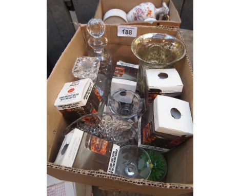  Sale Item:    BOX GLASS DECANTERS VASES ETC (AF)  Vat Status:   No Vat   Buyers Premium:  This lot is subject to a Buyers Pr