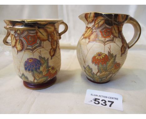  Sale Item:    CROWN DEVON SPIDER WEB JUG & VASE  Vat Status:   No Vat   Buyers Premium:  This lot is subject to a Buyers Pre