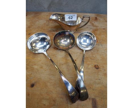  Sale Item:    3 E P LADLES & SAUCE BOAT   Vat Status:   No Vat   Buyers Premium:  This lot is subject to a Buyers Premium of