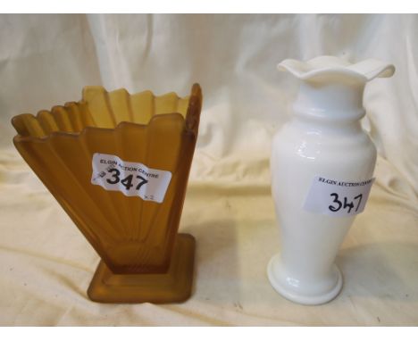  Sale Item:    2 ART DECO & WHITE GLASS VASES   Vat Status:   No Vat   Buyers Premium:  This lot is subject to a Buyers Premi