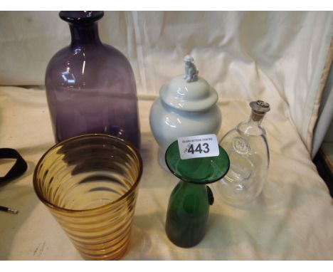  Sale Item:    GLASS VASES DECANTER & LIMOGE JAR  Vat Status:   No Vat   Buyers Premium:  This lot is subject to a Buyers Pre