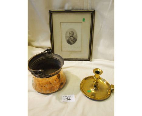  Sale Item:    BRASS CANDLESTICK NELSON PRINT & COPPER PAIL  Vat Status:   No Vat   Buyers Premium:  This lot is subject to a
