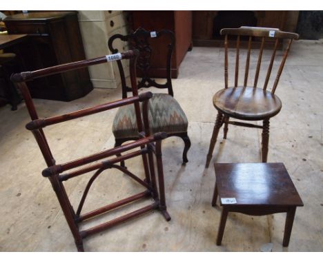  Sale Item:    2 CHAIRS SMALL TABLE & TOWEL RAIL  Vat Status:   No Vat   Buyers Premium:  This lot is subject to a Buyers Pre