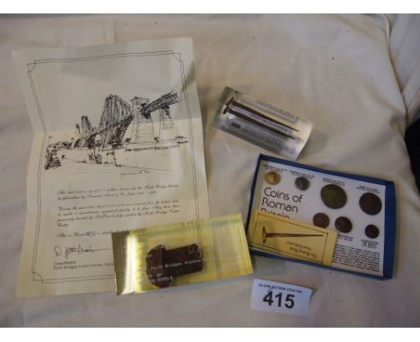  Sale Item:    FORTH RAIL BRIDGE RIVET NO.887 ROMAN NAIL & COINS  Vat Status:   No Vat   Buyers Premium:  This lot is subject