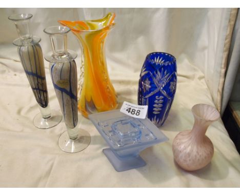  Sale Item:    6 PCS GLASSWARE CANDLESTICKS ORANGE VASE ETC  Vat Status:   No Vat   Buyers Premium:  This lot is subject to a