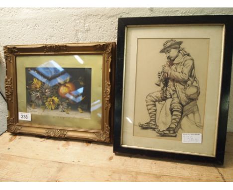  Sale Item:    W C PAINTING & SKETCH MAN PLAYING FLUE  Vat Status:   No Vat   Buyers Premium:  This lot is subject to a Buyer