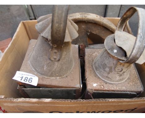  Sale Item:    PAIR STABLE LAMPS & WHEEL (AF)   Vat Status:   No Vat   Buyers Premium:  This lot is subject to a Buyers Premi