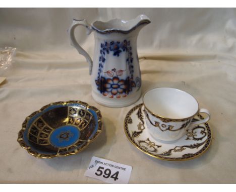  Sale Item:    CROWN DERBY CUP & SAUCER GAUDY POTTERY JUG & NORITAKE DISH  Vat Status:   No Vat   Buyers Premium:  This lot i