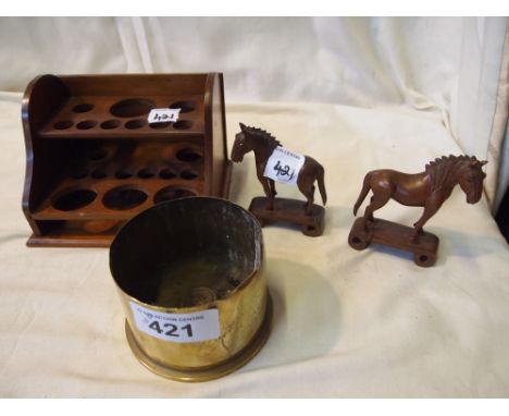  Sale Item:    2 WOODEN HORSES PIPE RACK & TRENT ART SHELL  Vat Status:   No Vat   Buyers Premium:  This lot is subject to a 