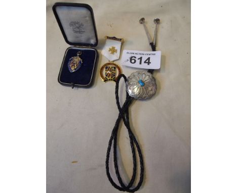  Sale Item:    SILVER 1937 FOB CC CAMP COWBOY TIE & MASONIC MEDAL  Vat Status:   No Vat   Buyers Premium:  This lot is subjec