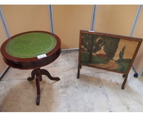  Sale Item:    REPRO DRUM TABLE & FIRESCREEN   Vat Status:   No Vat   Buyers Premium:  This lot is subject to a Buyers Premiu