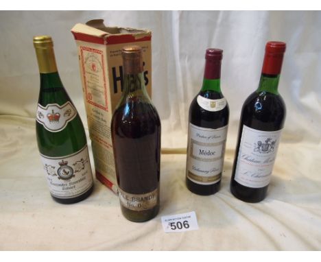  Sale Item:    3 BOTTLES WINE & BOTTLE PALE BRANDY  Vat Status:   No Vat   Buyers Premium:  This lot is subject to a Buyers P