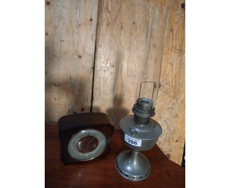  Sale Item:    WALNUT CLOCK & OIL LAMP   Vat Status:   No Vat   Buyers Premium:  This lot is subject to a Buyers Premium of 1