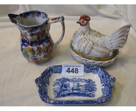  Sale Item:    HEN ON NEST JUG B/W PIN DISH(AF)   Vat Status:   No Vat   Buyers Premium:  This lot is subject to a Buyers Pre