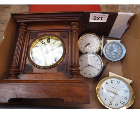  Sale Item:    CASED MANTLE CLOCK & 4 ALARM CLOCKS  Vat Status:   No Vat   Buyers Premium:  This lot is subject to a Buyers P