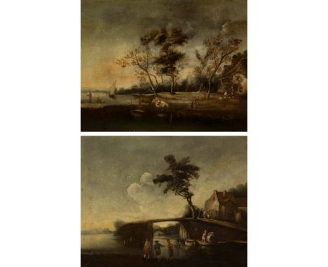 Spanish school following Dutch models; late 18th - early 19th century."Landscapes".Oil on canvas.Measurements: 50 x 62 cm (x,