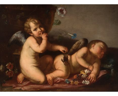 Italian school; Mid-18th century."Allegory of sleep.Oil on canvas. Re-drawn,It presents faults in the frame.Measurements: 75 