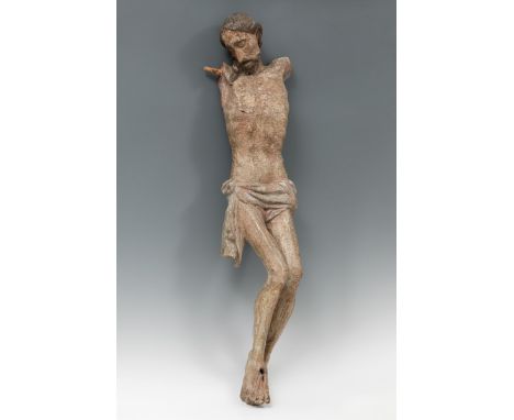 Italian school; 16th century."Crucified Christ".Carved and polychrome wood.It presents faults in the carving and loss of the 