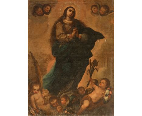 Granada school of the mid-18th century."Immaculate Conception".Oil on canvas. In its original canvas.Frame of Carlos III peri