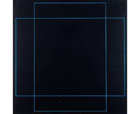*Ray Malone (British  b 1939) -
Geometrical abstracts in yellow and black and blue -
Two mixed media paintings on canvas boar