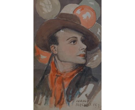 Harald Melvill, watercolour portrait, signed and dated 1933, 21cm x 13cm, framedGood condition 
