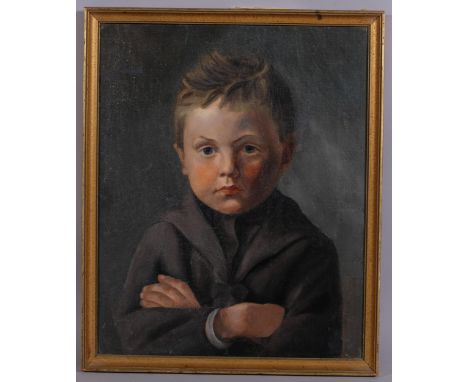 Portrait of a young boy, early to mid-20th century oil on canvas, unsigned, 40cm x 33cm, framedGood condition, a few very lig