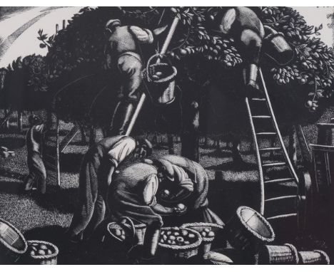 Clare Leighton (1898-1989), wood engraving printed from the block on paper, September, Apple-Picking, from The Farmer’s Year,