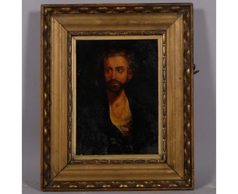18th/19th century portrait of a man, oil on canvas laid on board, unsigned, 25cm x 18cm, framedSeveral tiny spots of overpain