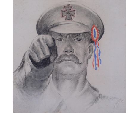 H Wilcox, pencil/watercolour design for a Church Lads Brigade recruitment poster, signed and dated 1920, 52cm x 50cm, framedS