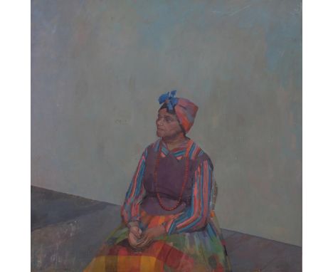 Portrait of a woman, large mid-20th century oil on board, unsigned, 122cm x 122cm, unframedA few surface paint scratches and 