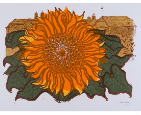 Robert Tavener (1920 - 2004), sunflower and cottages, lithograph, signed in pencil, no. 28/30, sheet 52cm x 68cm, unframedSom