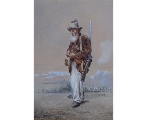 19th century portrait of an old trapper, watercolour, indistinctly signed, 20cm x 13cm, framedSlight paper discolouration, fr