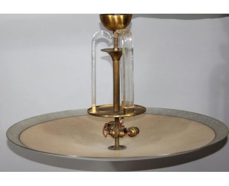 An Art Deco style Venetian frosted clear and peach glass shade, of floral outline, heavily decorated with flowers and scrolls