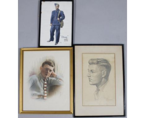 Jim Cox (20thC). Doug, soldier, watercolour, titled H Q F C, DATED 19.3.42, watercolour, signed, 30cm x 20cm, a pencil sketch