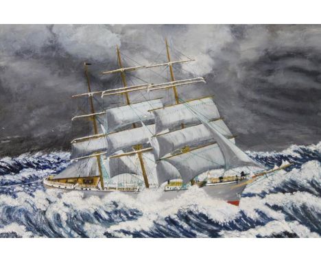 M G (fl 1967).  Maella ship on rough seas, oil on board, signed and dated '67, 49cm x 61cm