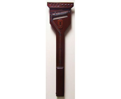 A Victorian mahogany patented angle barometer, with carved fixed cornice raised above the column, in a shaped case, 110cm hig
